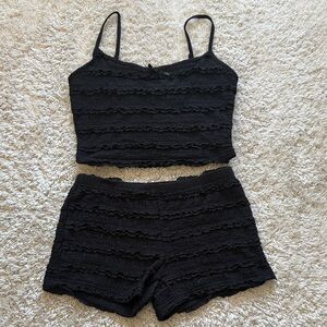 Black Lace Crop Top and Shorts Set